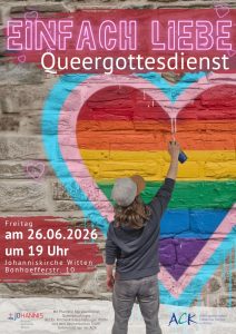 Plakat QueerGottesdienst am Freitag, 26. Juni um 19 Uhr in der Johanniskirche Witten-Mitte