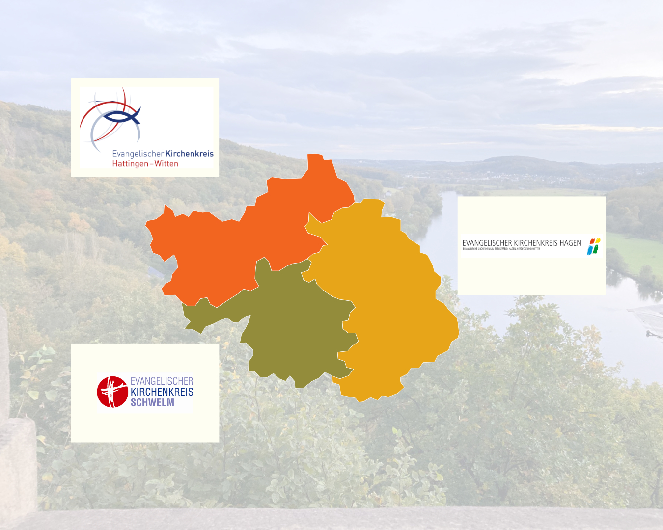 Karte des Gestaltungsraums mit Logos der Kirchenkreise